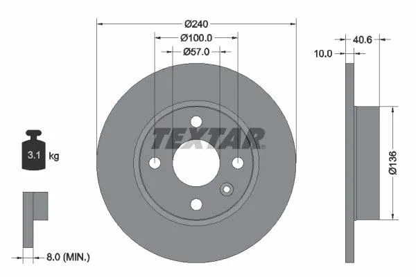 Textar Rear Brake Disc Pro Solid 92111003 240mm - image 3