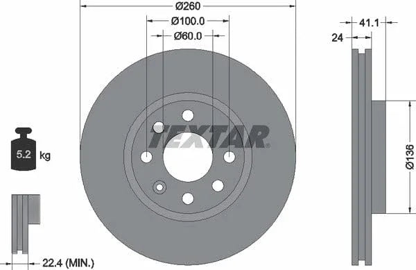 Textar Front Coated Brake Disc Pro Vented 92111103 260mm - image 4