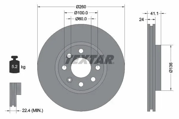 Textar Front Coated Brake Disc Pro Vented 92111103 260mm - image 3
