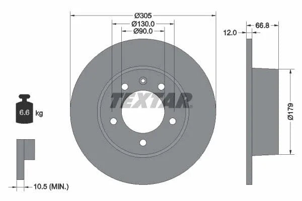 Textar Rear Brake Disc Pro Solid 92111203 305mm - image 3