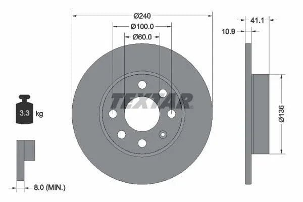 Textar Front Coated Brake Disc Pro Solid 92111303 240mm - image 3