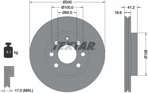 Textar Front Coated Brake Disc Pro Vented 92111403 240mm - image 4