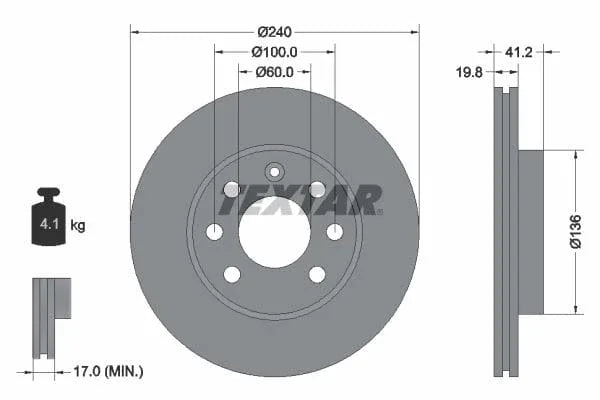 Textar Front Coated Brake Disc Pro Vented 92111403 240mm - image 3