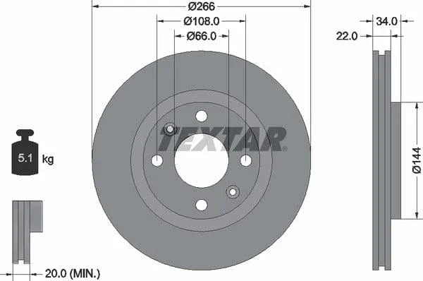 Textar Front Coated Brake Disc Pro Vented 92111503 266mm - image 4