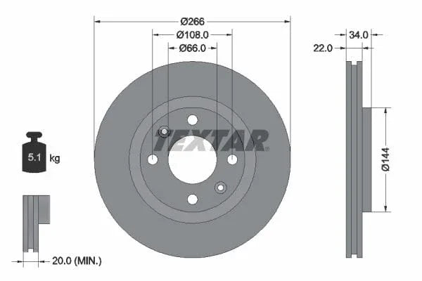 Textar Front Coated Brake Disc Pro Vented 92111503 266mm - image 3