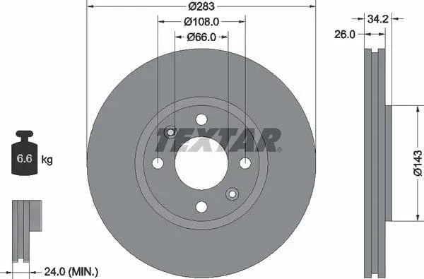 Textar Front Coated Brake Disc Pro Vented 92111603 283mm - image 4