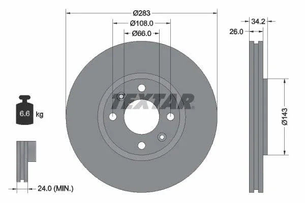 Textar Front Coated Brake Disc Pro Vented 92111603 283mm - image 3
