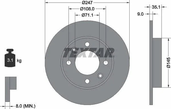 Textar Rear Brake Disc Pro Solid 92111703 247mm - image 4