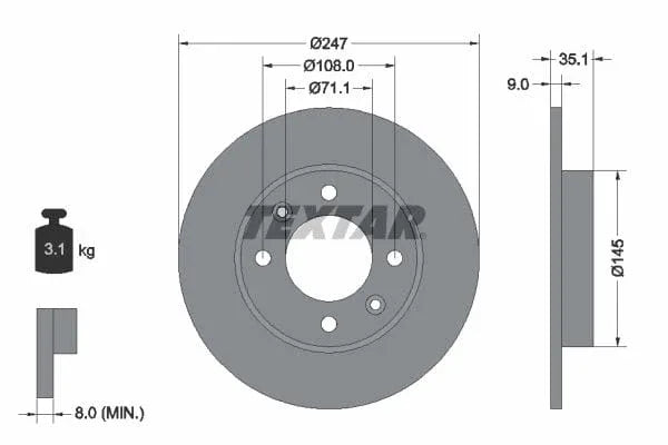 Textar Rear Brake Disc Pro Solid 92111703 247mm - image 3