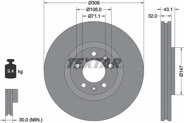 Textar Front Brake Disc Vented 92111900 309mm - image 4