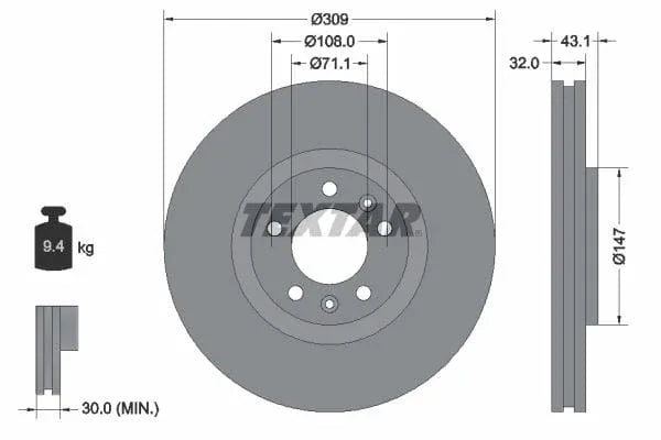 Textar Front Brake Disc Vented 92111900 309mm - image 3