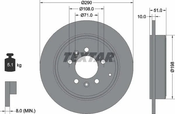 Textar Rear Brake Disc Solid 92112000 290mm - image 4