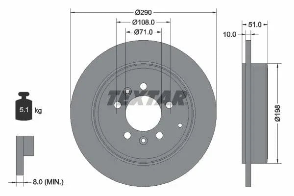 Textar Rear Brake Disc Solid 92112000 290mm - image 3