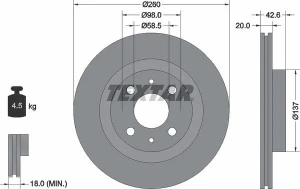 Textar Front Brake Disc Vented 92112100 260mm - image 4