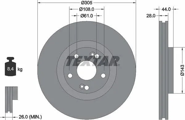 Textar Front Brake Disc Vented 92112300 305mm - image 4