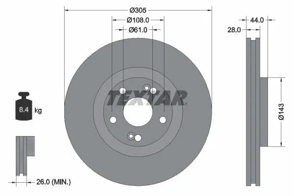 Textar Front Brake Disc Vented 92112300 305mm - image 3