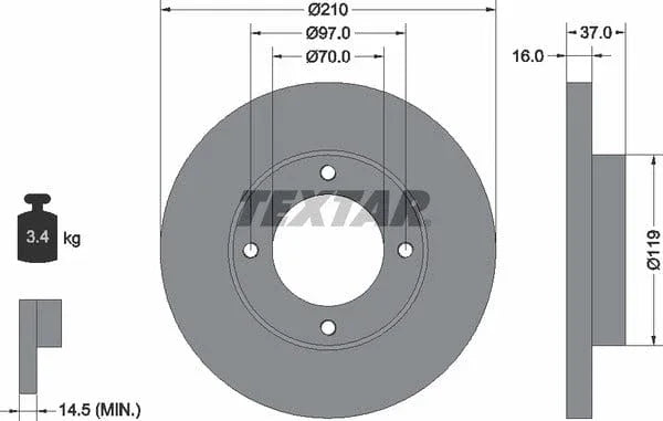 Textar Front Brake Disc Solid 92112600 210mm - image 4