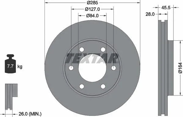 Textar Front Brake Disc Vented 92113000 285mm - image 4