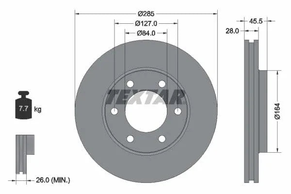 Textar Front Brake Disc Vented 92113000 285mm - image 3