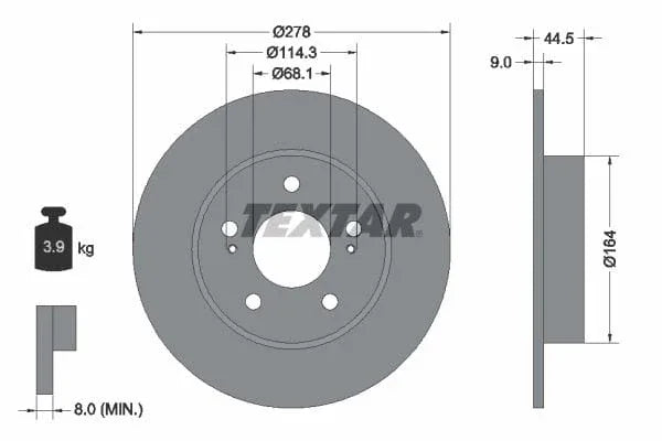 Textar Rear Brake Disc Pro Solid 92113103 278mm - image 3