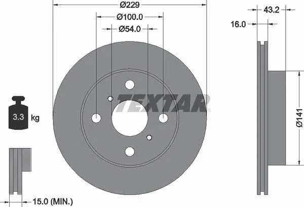 Textar Front Brake Disc Vented 92113200 229mm - image 4