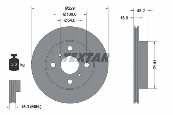 Textar Front Brake Disc Vented 92113200 229mm - image 3