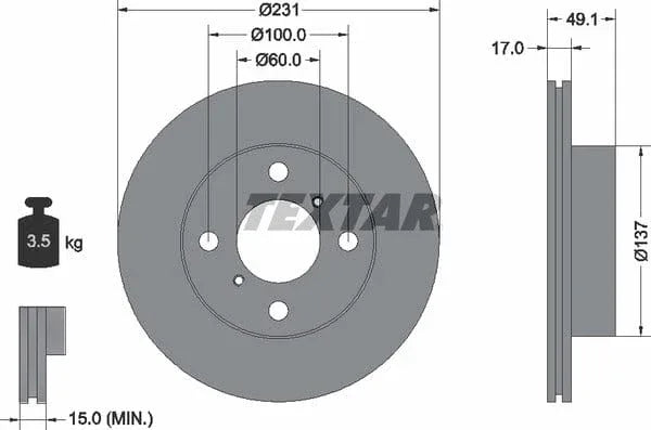 Textar Front Brake Disc Vented 92113300 231mm - image 4