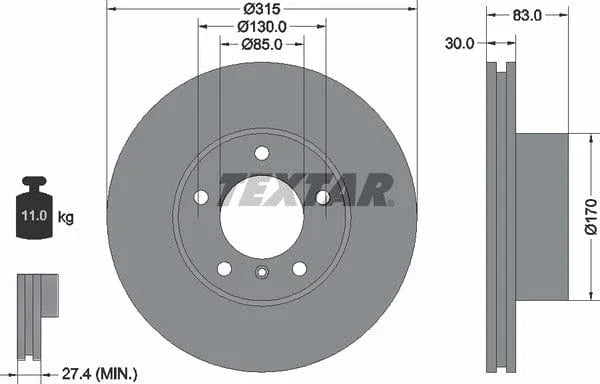 Textar Front Coated Brake Disc Pro Vented 92113403 315mm - image 4