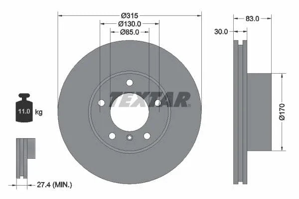 Textar Front Coated Brake Disc Pro Vented 92113403 315mm - image 3