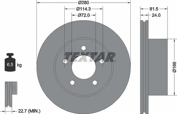 Textar Front Brake Disc Vented 92113500 280mm - image 4