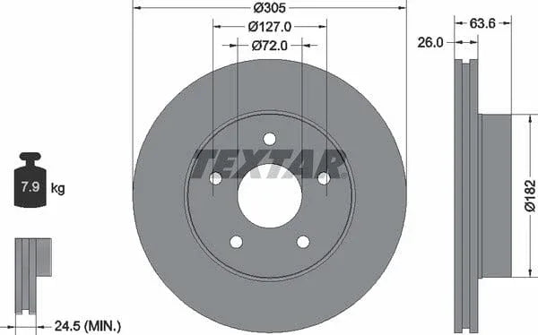 Textar Front Brake Disc Vented 92113600 305mm - image 4