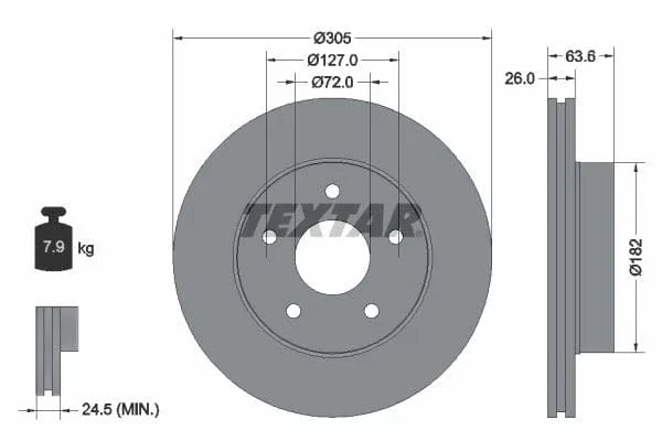 Textar Front Brake Disc Vented 92113600 305mm - image 3
