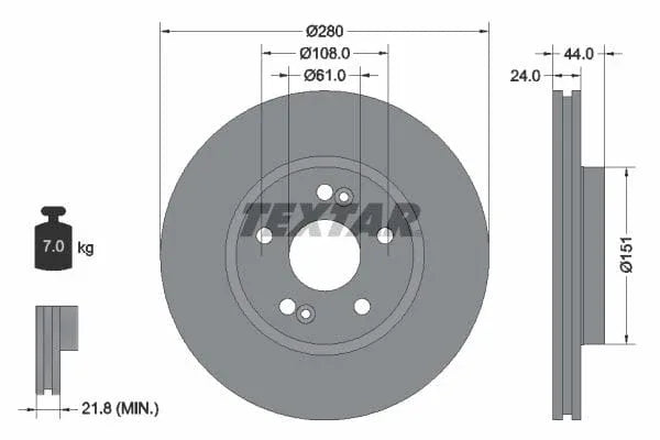 Textar Front Coated Brake Disc Pro Vented 92113803 280mm - image 3