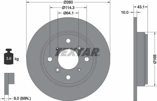 Textar Rear Brake Disc Solid 92114300 260mm - image 4