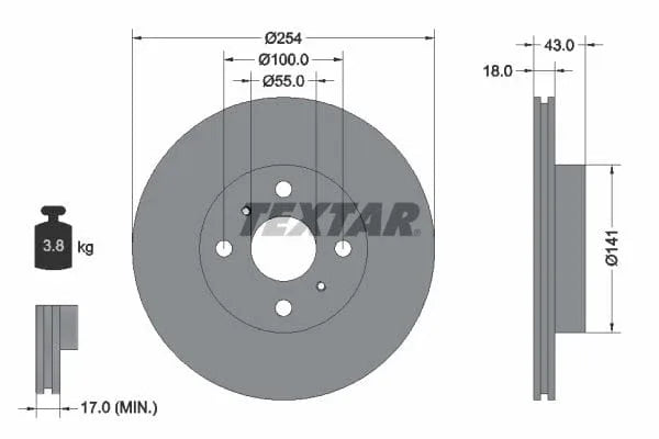 Textar Front Brake Disc Vented 92114600 254mm - image 3