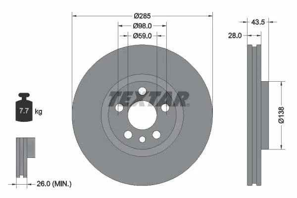 Textar Front Coated Brake Disc Pro Vented 92115003 285mm - image 3