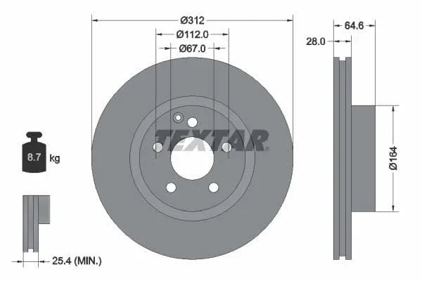 Textar Front Coated High-Carbon Brake Disc Pro+ Vented 92115305 312mm - image 3