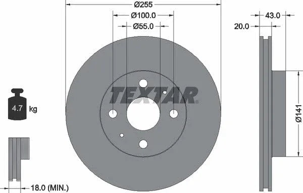 Textar Front Coated Brake Disc Pro Vented 92115603 255mm - image 4
