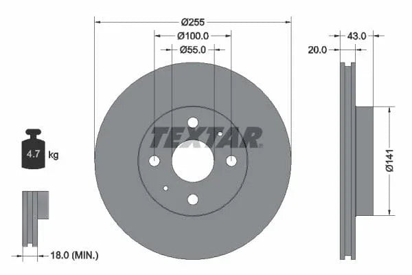 Textar Front Coated Brake Disc Pro Vented 92115603 255mm - image 3