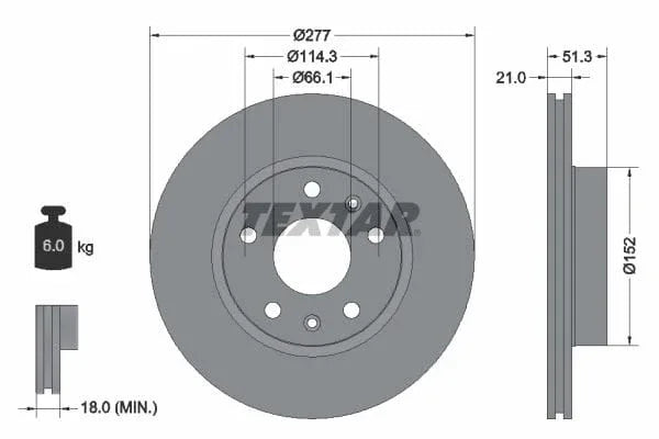 Textar Front Coated Brake Disc Pro Vented 92115703 277mm - image 3