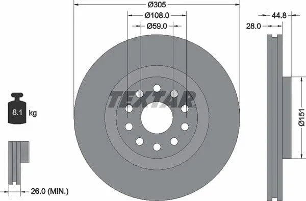 Textar Front Brake Disc Vented 92115800 305mm - image 4