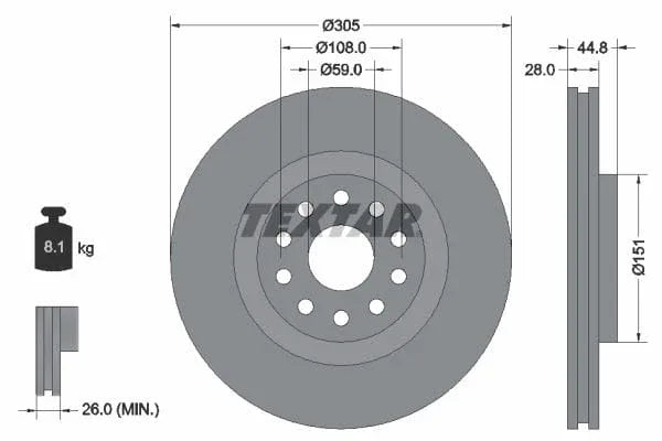 Textar Front Brake Disc Vented 92115800 305mm - image 3