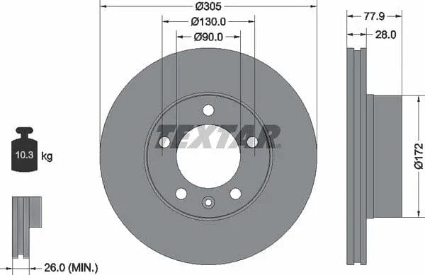 Textar Front Coated Brake Disc Pro Vented 92115903 305mm - image 4