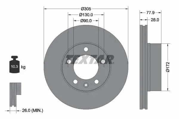 Textar Front Coated Brake Disc Pro Vented 92115903 305mm - image 3