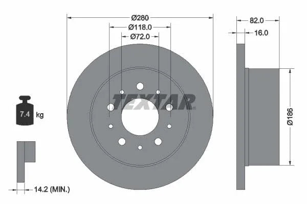 Textar Rear Brake Disc Pro Solid 92116103 280mm - image 3