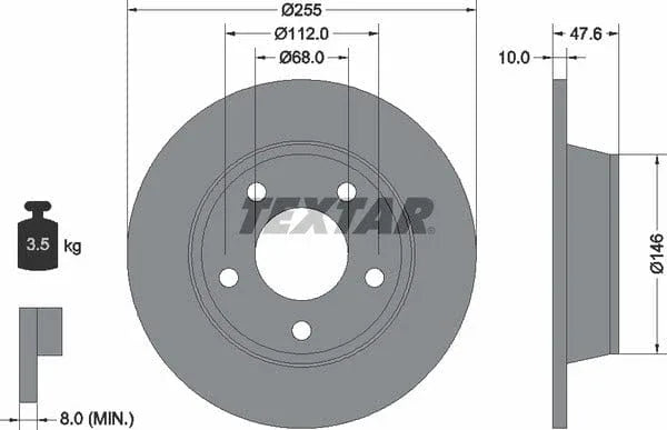 Textar Rear Brake Disc Pro Solid 92117303 255mm - image 4