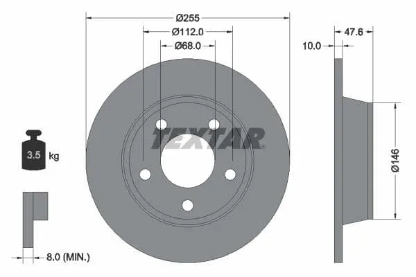 Textar Rear Brake Disc Pro Solid 92117303 255mm - image 3