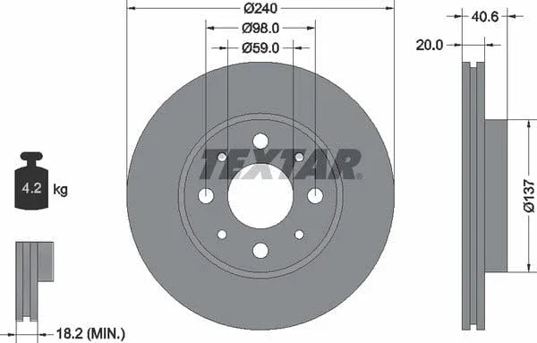 Textar Front Coated Brake Disc Pro Vented 92118003 240mm - image 4