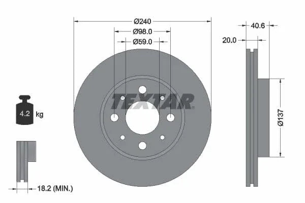 Textar Front Coated Brake Disc Pro Vented 92118003 240mm - image 3