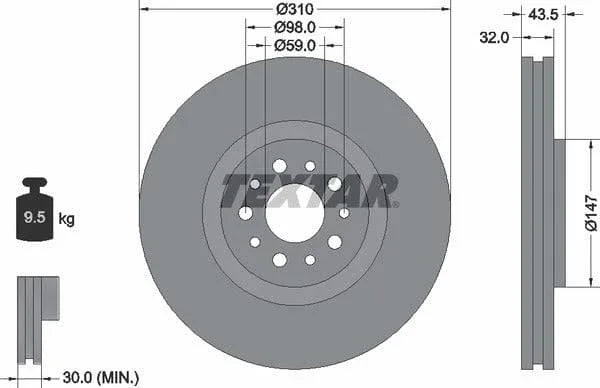 Textar Front Brake Disc Vented 92118100 310mm - image 4